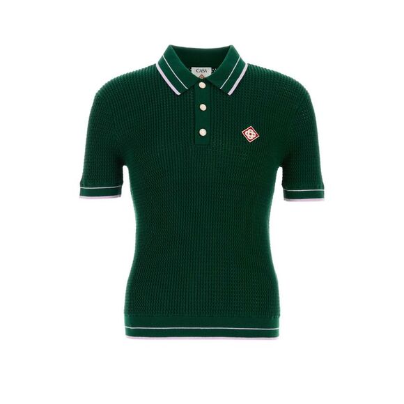 Casablanca Men Bottle Green Crochet Polo Shirt